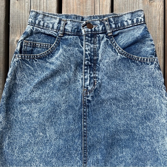 Vintage 80s Santana Jeans Midi High Rise Acid Wash Denim Maxi Skirt - Picture 3 of 16
